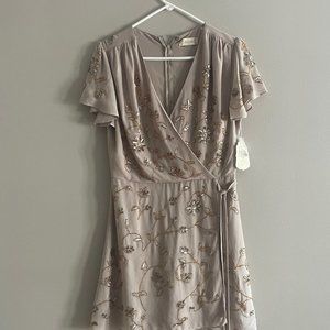 Altar'd State beaded wrap dress in taupe